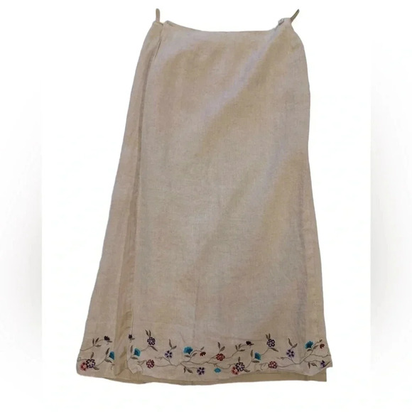 Talbots 100% Linen Embroidered Oatmeal  Maxi Wrap Skirt Size 10 - Picture 6 of 9